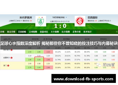 足球心水指数深度解析 揭秘那些你不曾知晓的投注技巧与内幕秘诀