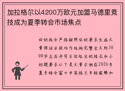 加拉格尔以4200万欧元加盟马德里竞技成为夏季转会市场焦点